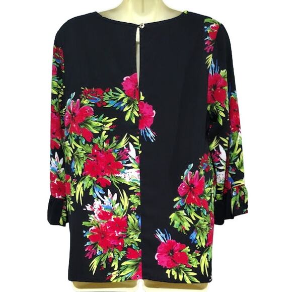 Darling Brand Vivid Floral Print Top, Black, Red Multi, Sz S - Picture 3 of 6